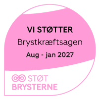 Lyserødt badge: Vi støtter Brystkræftsagen 2027